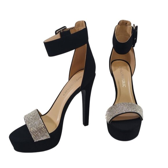 Black Ankle Strap High Heel Sandals With Rhinestone Toe Band Size 7.5. - Picture 8 of 8